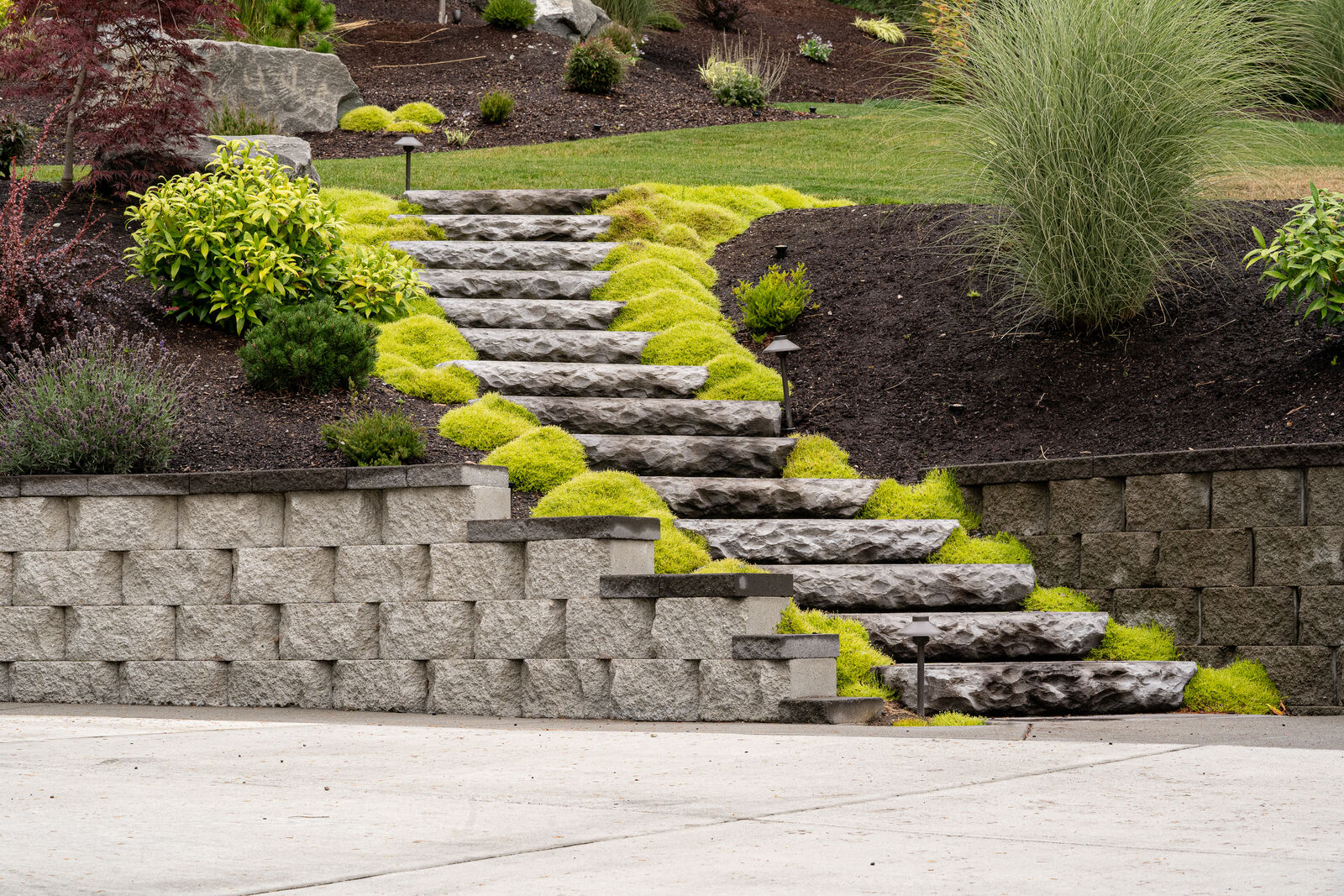 Stone steps with retaining wall
